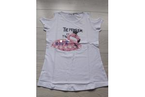 Glo-Story t-shirt flamingo open schouders wit 164