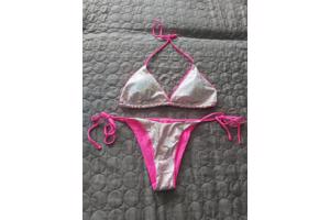 2 delige bikini roze zilver glitter L