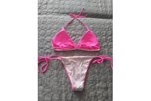 2 delige bikini roze zilver glitter L