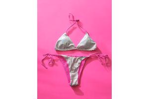 2 delige bikini roze zilver glitter L