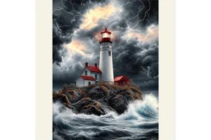 50x40cm Diamond Painting vuurtoren in storm (vierkant) nr 16