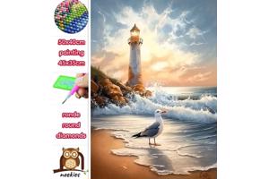 50x40cm Diamond Painting vuurtoren zee (rond) nr 74
