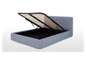 Kingsizebed met opbergruimte in het lichg blauw/grijs