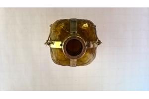 Antieke koperen metalen fles met speeldoos vintage jaren 60