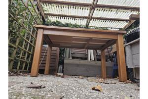 eettafel met 4 stoelen, massief eiken 85 x 145/195
