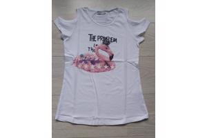 Glo-Story t-shirt flamingo open schouders wit 158