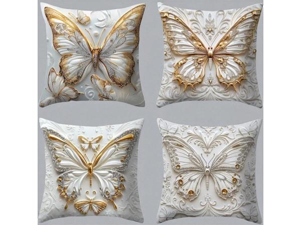 Set van 4 kussenhoezen vlinder grijs goud 45x45cm