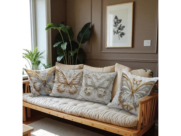 Set van 4 kussenhoezen vlinder grijs goud 45x45cm