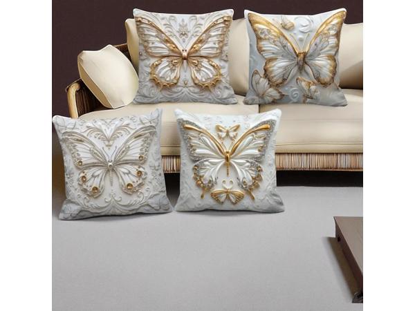 Set van 4 kussenhoezen vlinder grijs goud 45x45cm