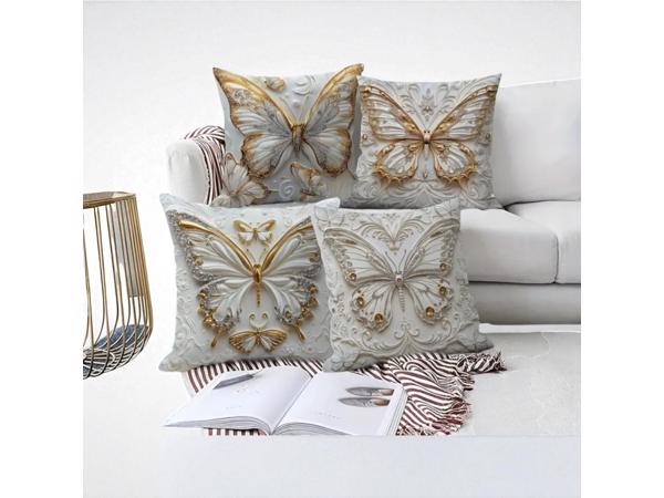 Set van 4 kussenhoezen vlinder grijs goud 45x45cm