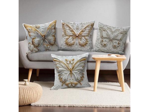 Set van 4 kussenhoezen vlinder grijs goud 45x45cm