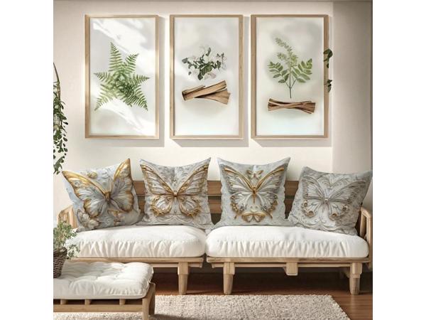 Set van 4 kussenhoezen vlinder grijs goud 45x45cm