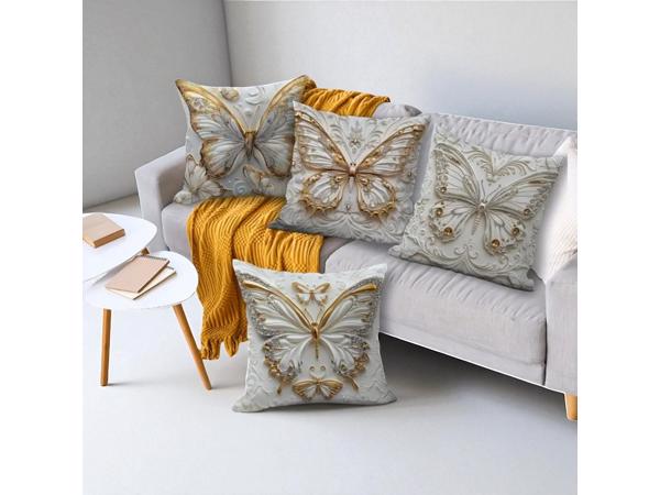 Set van 4 kussenhoezen vlinder grijs goud 45x45cm