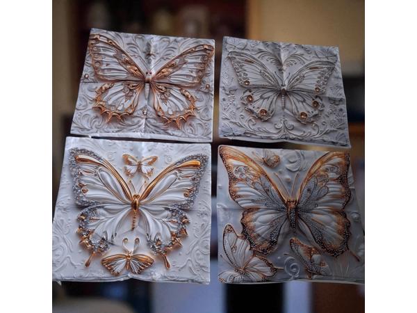 Set van 4 kussenhoezen vlinder grijs goud 45x45cm