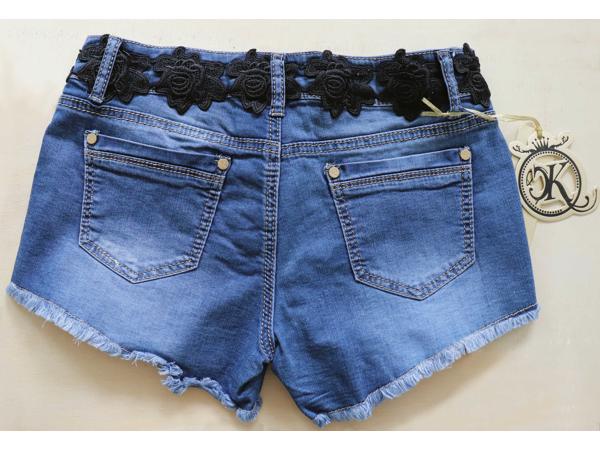 Jeans short met zwarte kanten details, blauw maat 34 (nieuw)