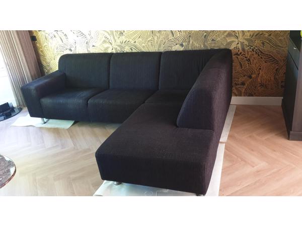 Hoekbank met divan, 3,5 zits, zwart