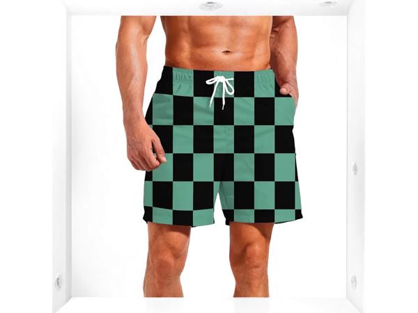 Zwembroek short geblokt groen zwart L