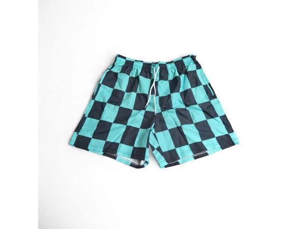 Zwembroek short geblokt groen zwart L