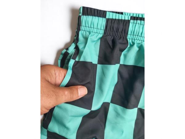 Zwembroek short geblokt groen zwart L