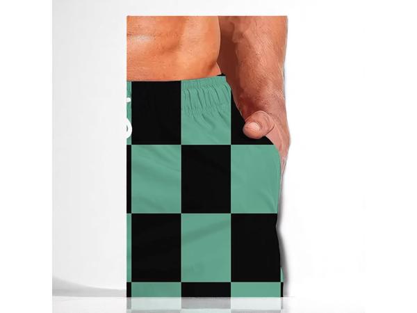 Zwembroek short geblokt groen zwart L