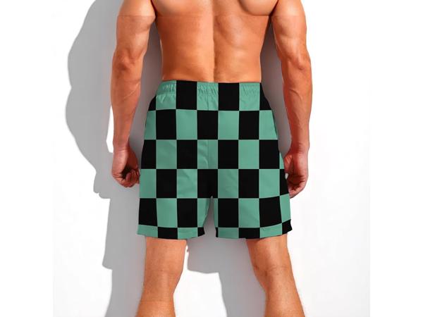 Zwembroek short geblokt groen zwart L