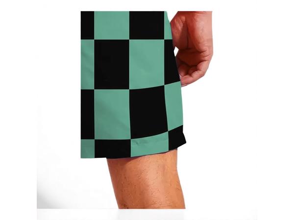 Zwembroek short geblokt groen zwart L