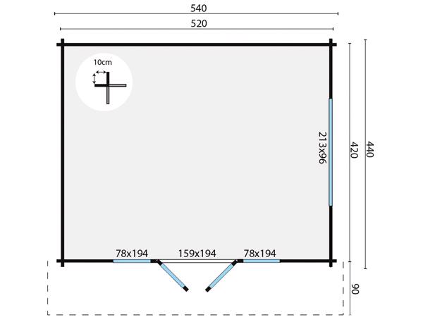 Blokhut - Tuinhuis Newcastle | 58 mm | vuren onbehandeld