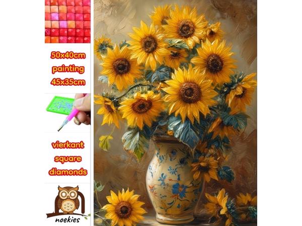 50x40cm Diamond Painting vaas met bloemen  (vierkant) nr 14
