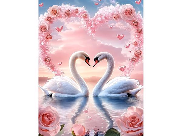 50x40cm Diamond Painting Zwanen in hart (vierkant) nr 48