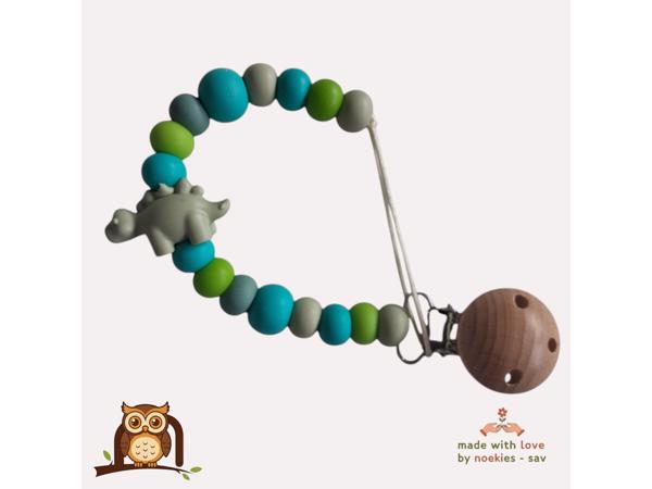 noekies Speenkoord dino turquoise khaki nr 27