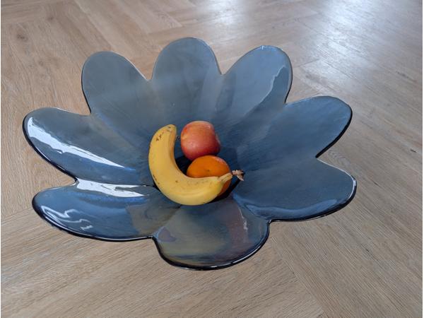 Blauwe glazen fruitschaal