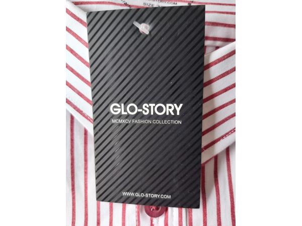 Glo-Story Slim-fit overhemd rood gestreept 3XL