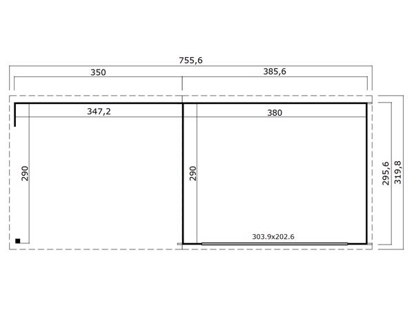 Blokhut met overkapping Pernilla 385x295 + Aanbouw onbehande