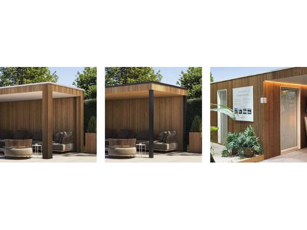 Strak tuinhuis Box-Thermo Wood in diverse standaard maten