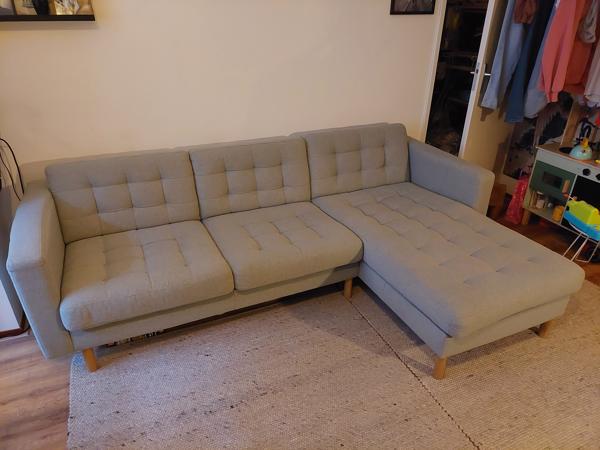 IKEA Landskrona 3-zitsbank, chaise longue/Gunnared lichtgroen/hout