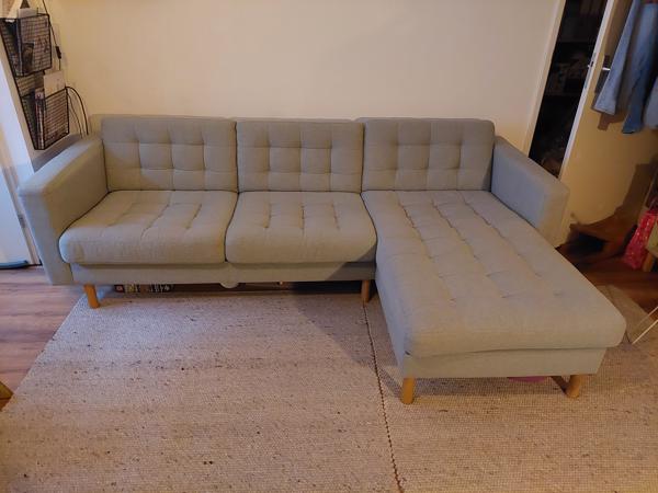 IKEA Landskrona 3-zitsbank, chaise longue/Gunnared lichtgroen/hout