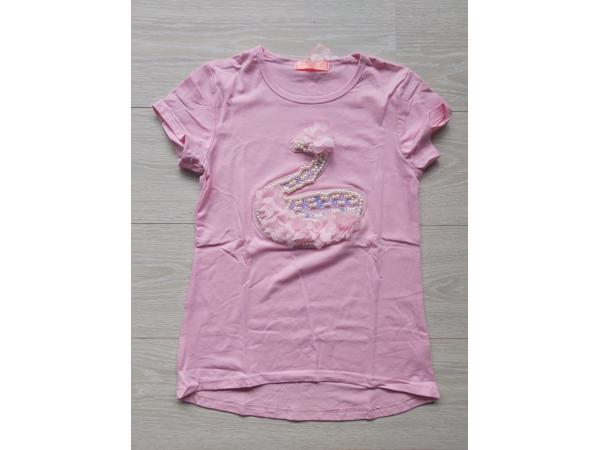 Seagull T-shirt zwaan met parels lichtroze 158/164