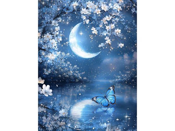 nr 57 Diamond painting maan vlinder 50x40cm (vierkant)