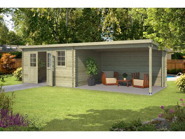 Blokhut met overkapping Aida 760x275 Onbehandeld vuren