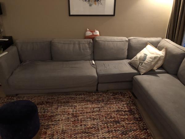 Gratis Design hoekbank 6 pers blauw/bruin gebruikt