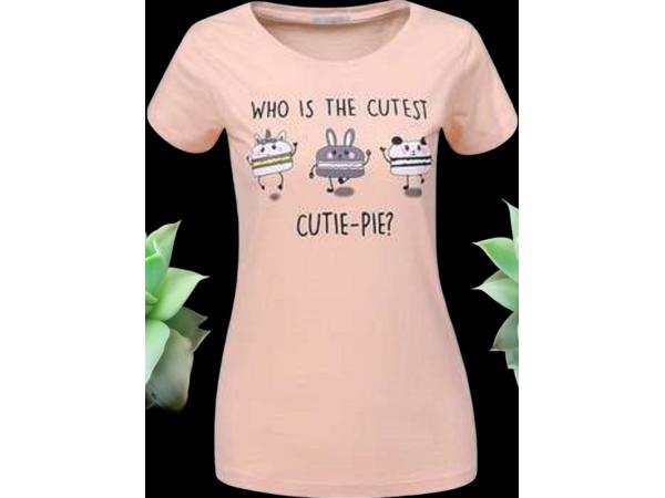 Glo-Story strak getailleerd t-shirt cutest pie abrikoos S