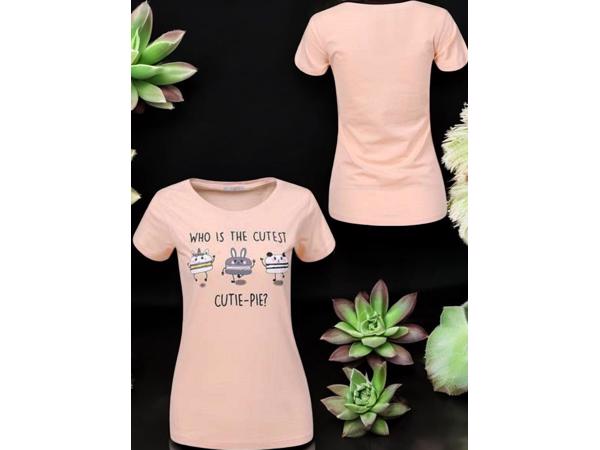 Glo-Story strak getailleerd t-shirt cutest pie abrikoos S