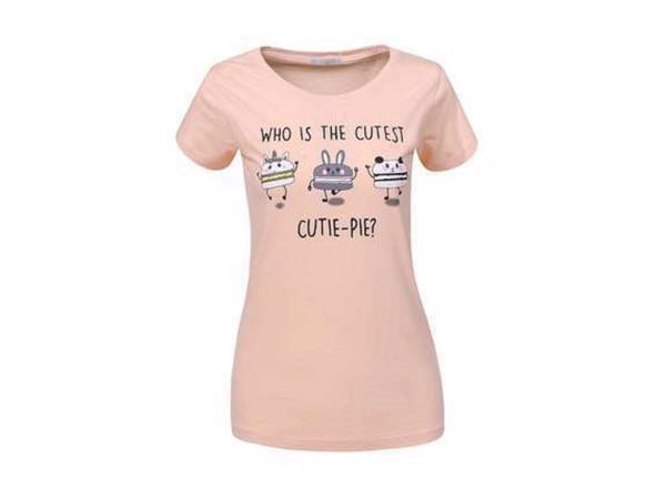 Glo-Story strak getailleerd t-shirt cutest pie abrikoos S