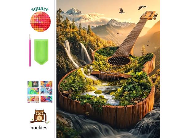 nr 2 Diamond Painting gitaar boslandschap 50x40cm (vierkant)