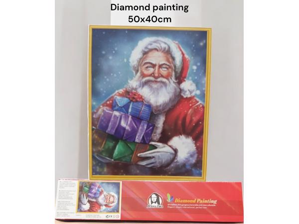 Diamond painting kerstman met cadeau 50x40cm