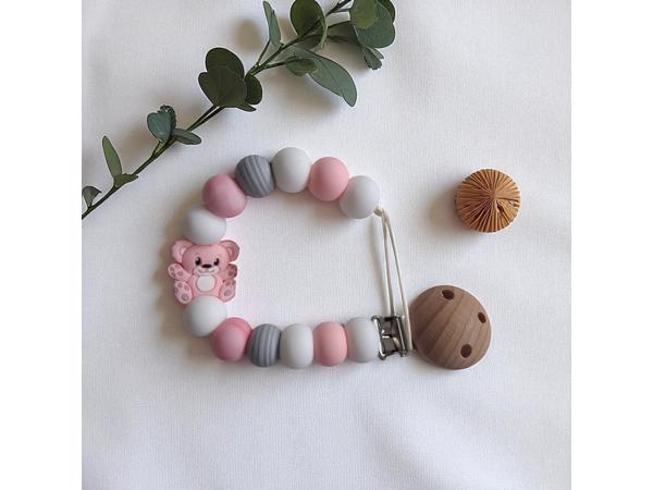 Speenkoord beertje lichtroze grijs wit
