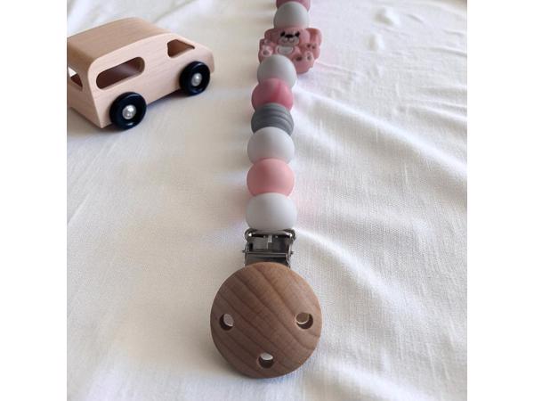 Speenkoord beertje lichtroze grijs wit