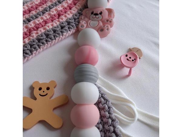 Speenkoord beertje lichtroze grijs wit