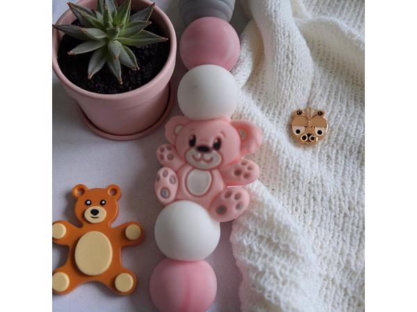 Speenkoord beertje lichtroze grijs wit