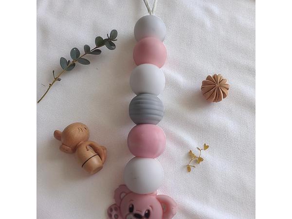 Speenkoord beertje lichtroze grijs wit